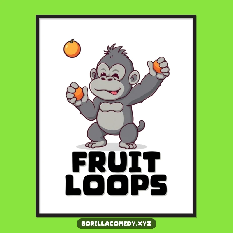 Funny Mischievous Gorilla Fruit Toss Poster - Playful Primate Art