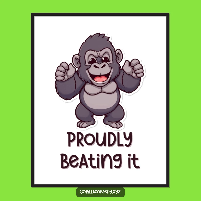 Funny Proud Gorilla Chest Beat Poster: Cheerful Ape Art