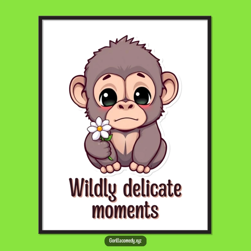 Funny Startled Gorilla Flower Poster - Quirky Wall Art, Unique Funny Gift