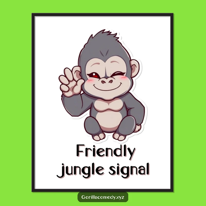 Funny Winking Gorilla Wave Poster - Quirky Wall Art, Unique Funny Gift