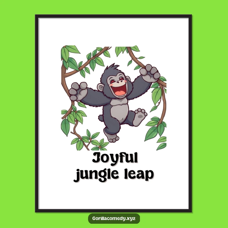 Funny Kawaii Gorilla Jungle Leap Poster - Joyful Ape Wall Art Decor