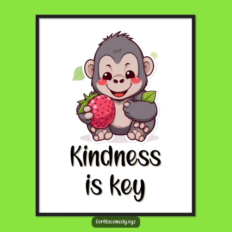 Funny Gorilla Berry Poster: Sweet Wall Art for a Gentle, Smiling Space