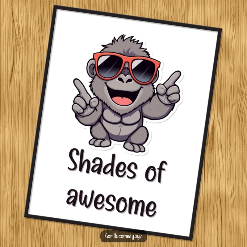 Funny Gorilla Poster: Happy gorilla in cool sunglasses, snapping fingers with a retro, stylish flair.