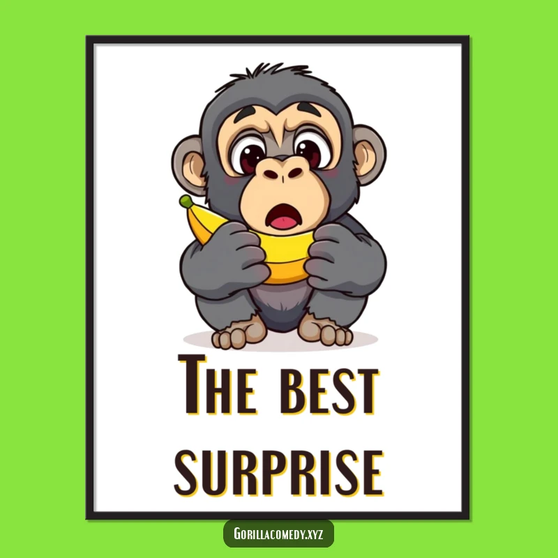 Funny Gorilla Banana Poster: Surprise Discovery Art, Hilarious Wall Decor Gift