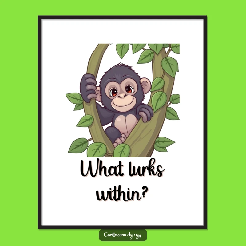 Funny Curious Gorilla Poster: Playful Primate Art Gift