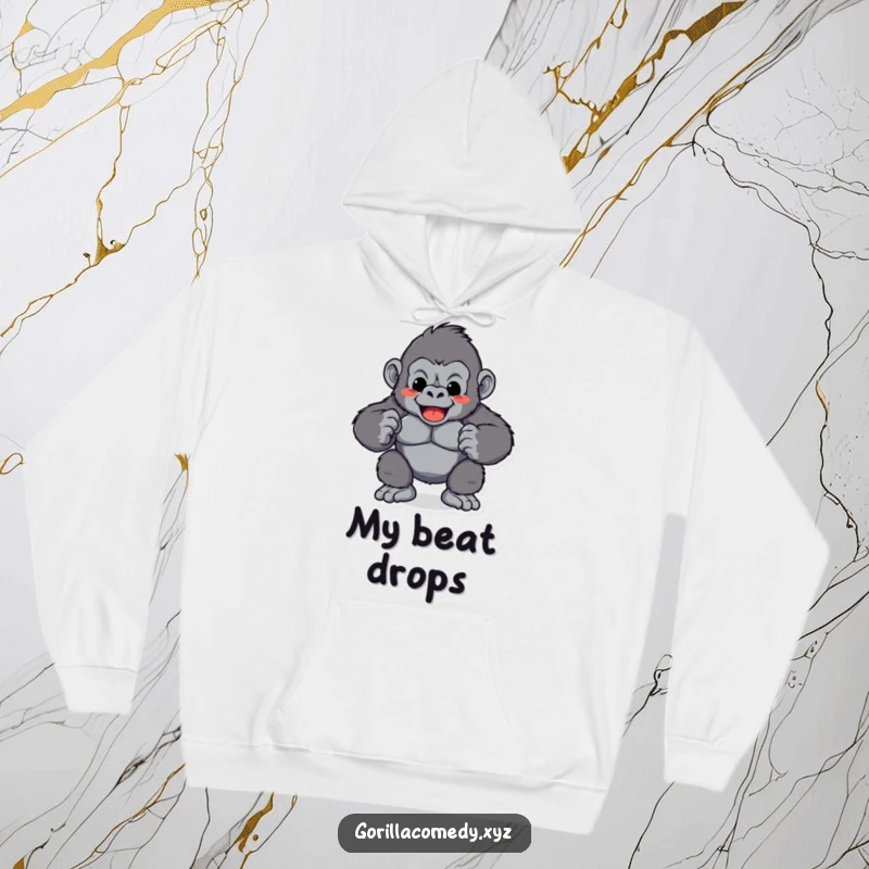 Funny Gorilla Chest Pound Hoodie: A warm hoodie with a playful gorilla character rhythmically pounding its chest, perfect for bold statements, funny gift.