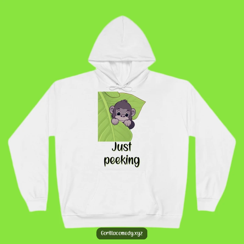 Funny Gorilla Leaf Peeker Hoodie - Cozy Jungle Intrigue Sweatshirt