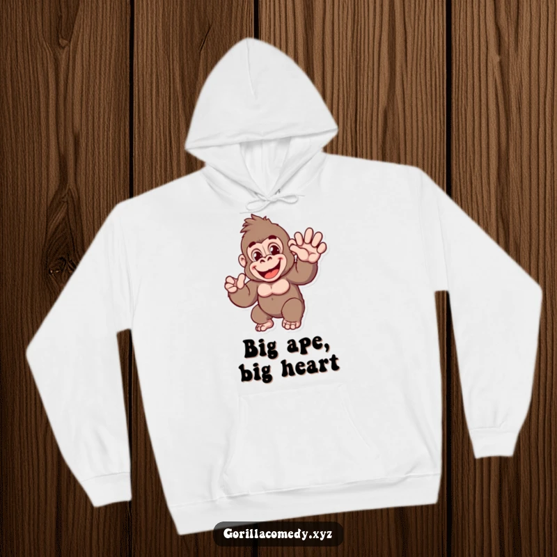 Funny Gorilla Hoodie: Warm and cozy hoodie featuring a cheerful ape character giving a big, friendly wave.
