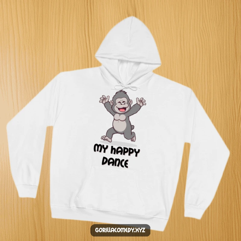 Funny hoodie featuring a playful gorilla character doing a wobbly walk with arms outstretched, embodying humorous comfort.