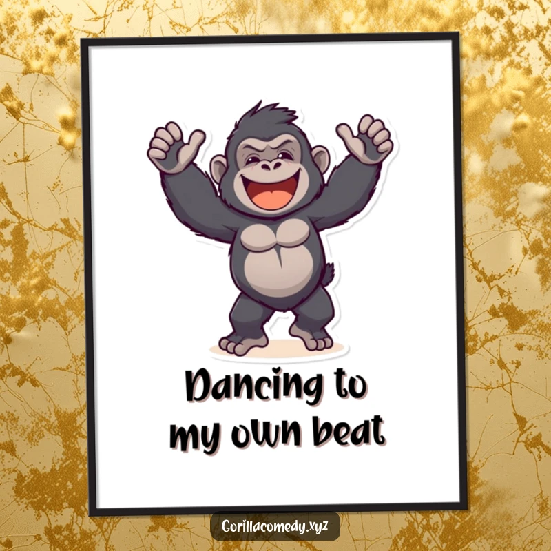 Funny Free Printable Wall Art of a grinning gorilla caught mid-dance, arms flailing in pure joy.
