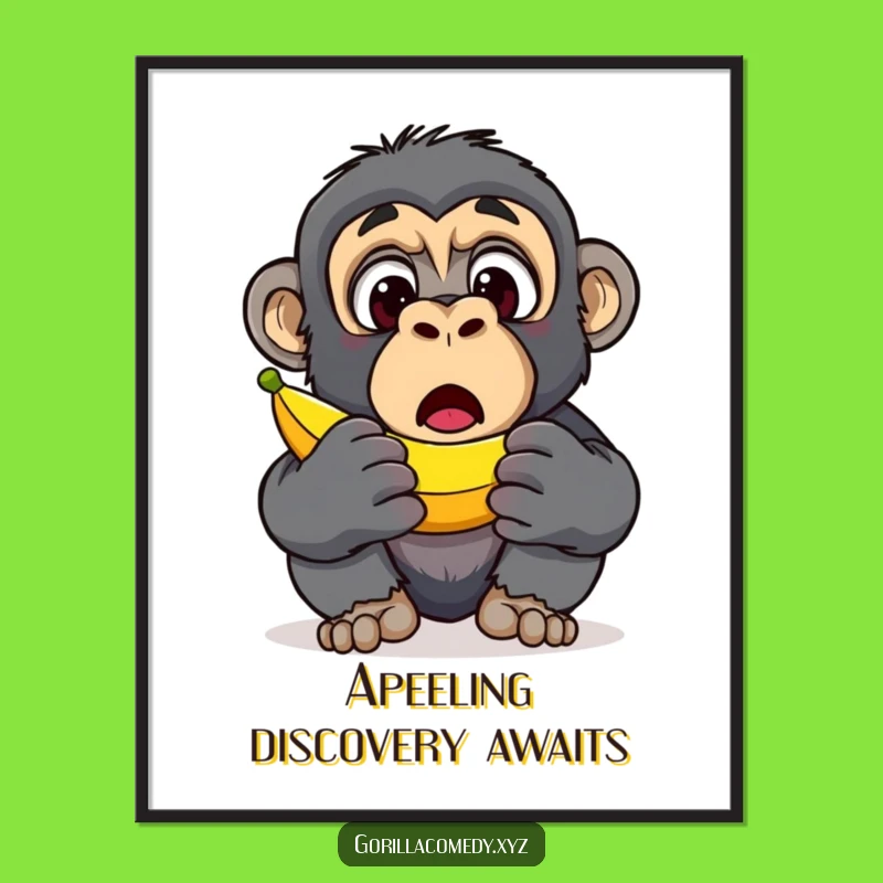 Free Printable Gorilla Wall Art: Surprised Banana Discovery Downloadable Decor