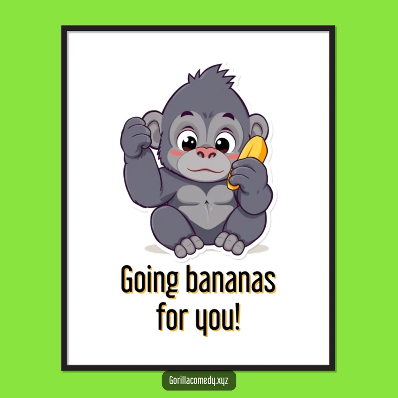 Free Printable Kawaii Gorilla Banana Art Funny Downloadable Poster Gift