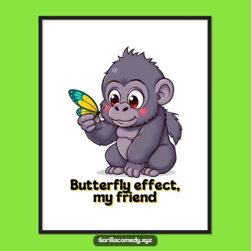 Free Printable Wall Art: Curious Kawaii Gorilla & Butterfly, Whimsical Decor