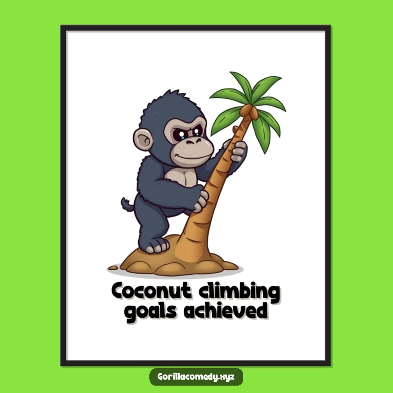 Free Printable Wall Art: Determined Gorilla Climbing Coconut Tree Decor