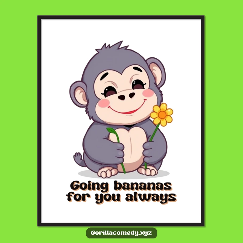 Free Printable Wall Art: Shy Gorilla With Flower - Funny Downloadable Decor