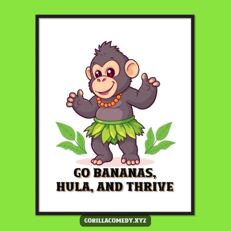 Funny Free Printable Wall Art: Hula Gorilla Dancing, Humorous Downloadable Decor