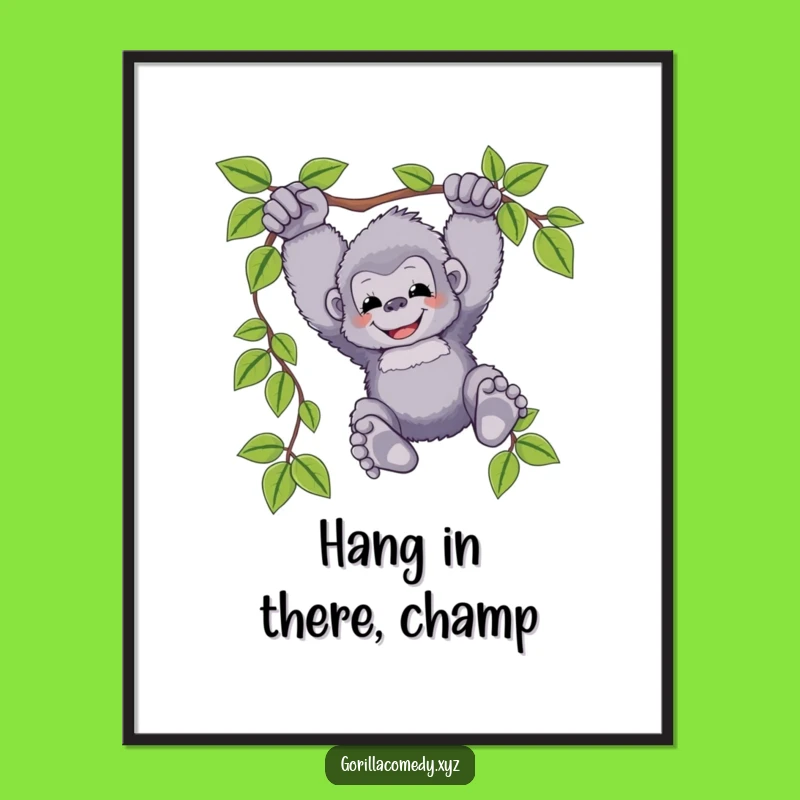 Funny Free Printable Wall Art: Fluffy Gorilla swinging, jungle vibes!