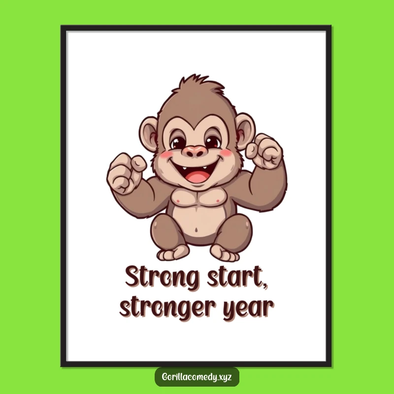 Funny Free Printable Wall Art: Cute Gorilla flexing tiny muscles, hilariously small art!