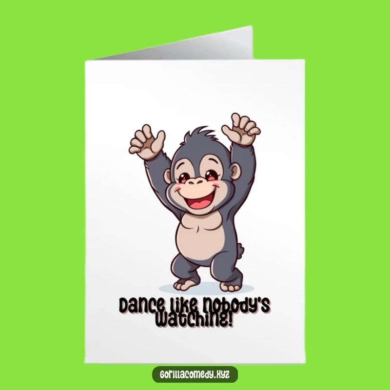Free Printable Funny Birthday Card: Dancing Kawaii Gorilla - Joyful Downloadable Gift