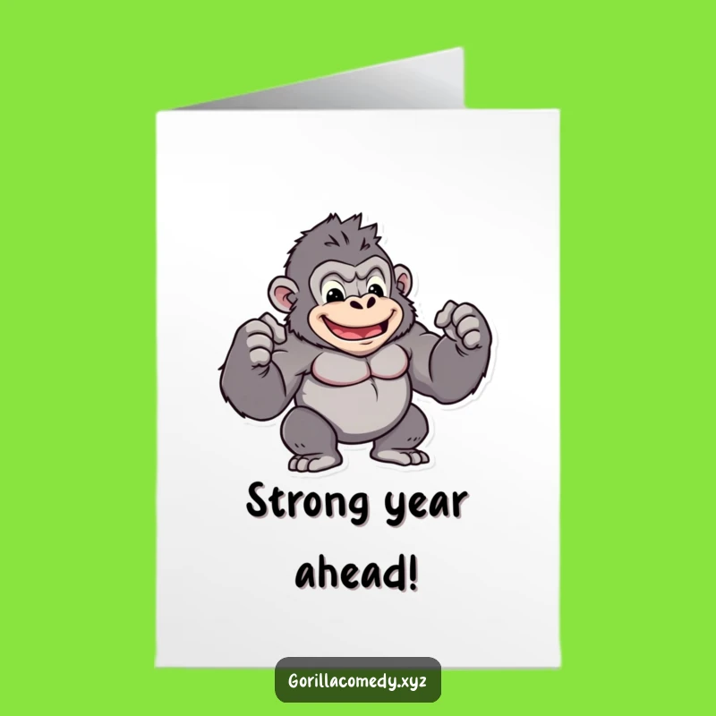 Free Printable Happy Birthday Card: Muscular Gorilla Flexing for a Strong Celebration