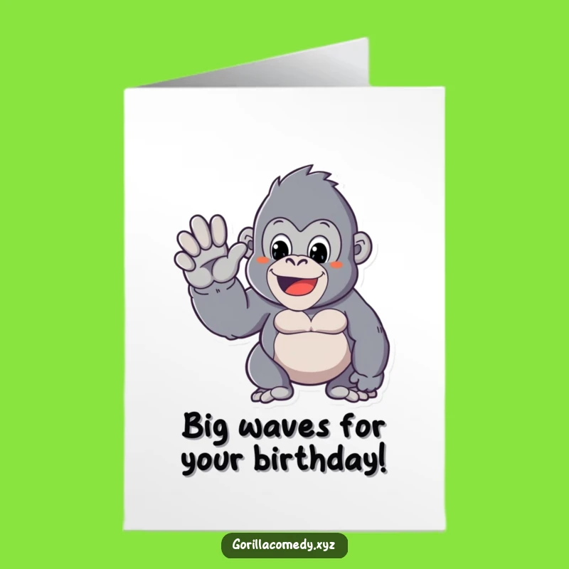 Kawaii Gorilla Birthday Card Free Printable: Friendly Wave Downloadable Gift