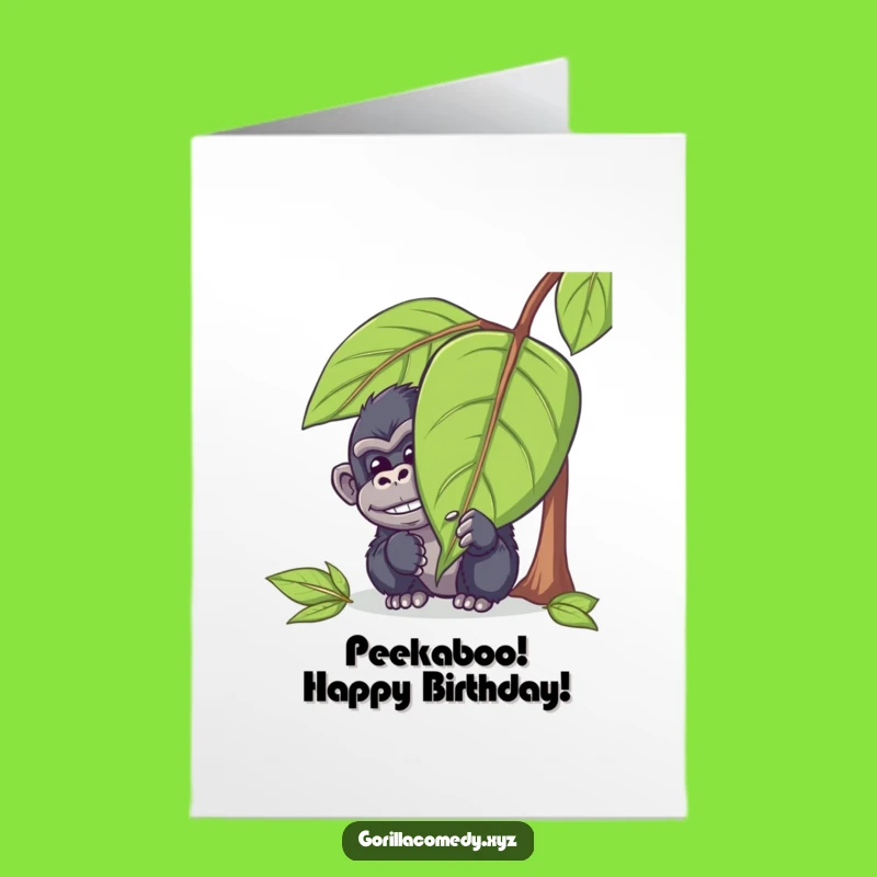 Funny Free Printable Birthday Card: Mischievous Gorilla hiding, surprise!