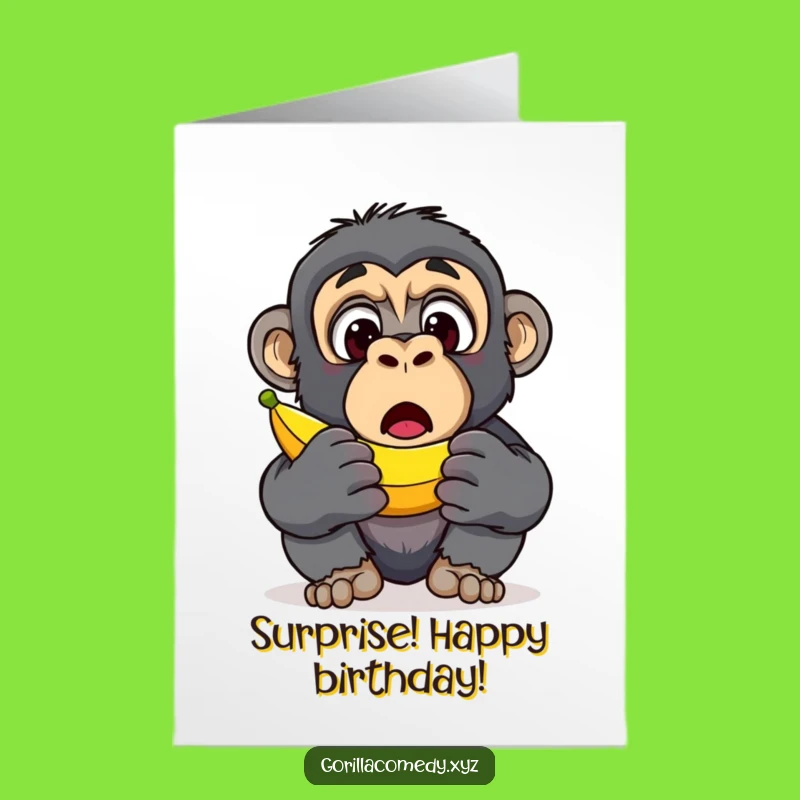 Free Printable Gorilla Birthday Card: Surprised Banana Discovery Downloadable Gift