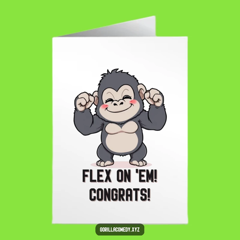 Free Printable Gorilla Congratulations Card: Funny Flexing Biceps Downloadable Gift for Achievers