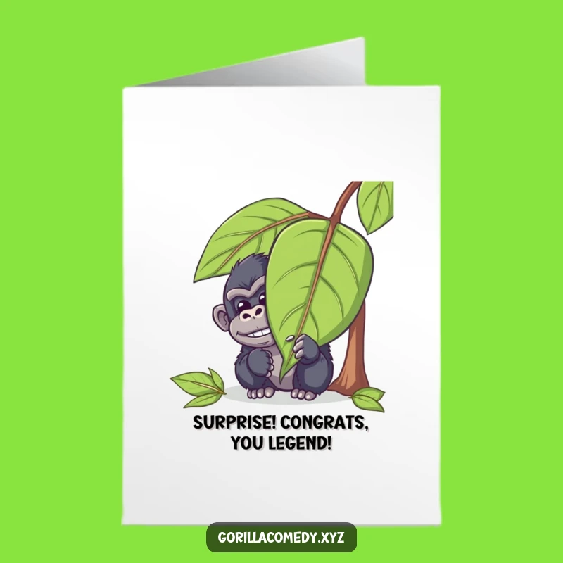 Free Printable Congrats Card: Mischievous Gorilla hiding, sneaky win!