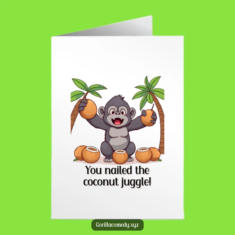 Free Printable Kawaii Gorilla Congrats Card - Juggling Success Downloadable Gift