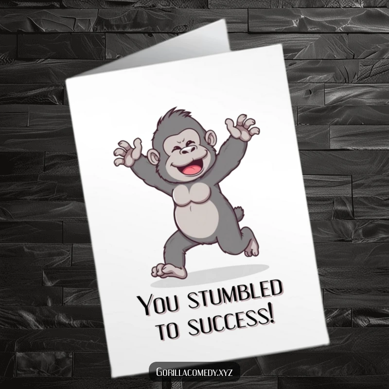 Funny Free Printable Wobbly Gorilla Congratulations Card with a gorilla taking a funny, unsteady walk.