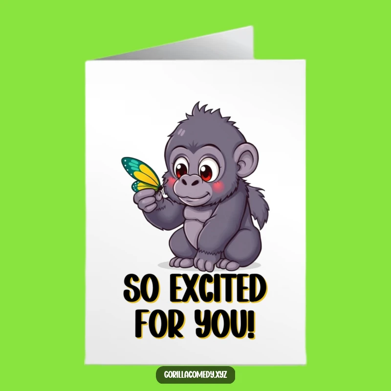 Free Congrats Card: Curious Kawaii Gorilla & Butterfly, Perfect DIY Gift