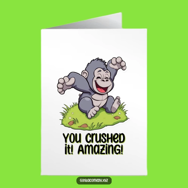 Free Printable Congrats Card: Gorilla Tumble Celebration, Humorous Downloadable Gift.