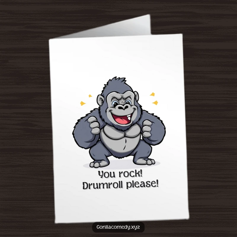 Free Printable Congratulations Card: A cheerful gorilla pounds its chest, celebrating a fantastic achievement with rhythmic joy.