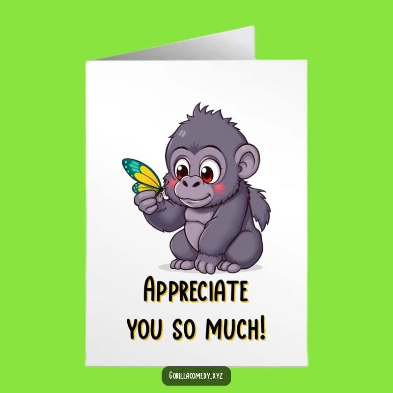 Free Thank You Card: Curious Kawaii Gorilla & Butterfly, Heartfelt DIY Gift