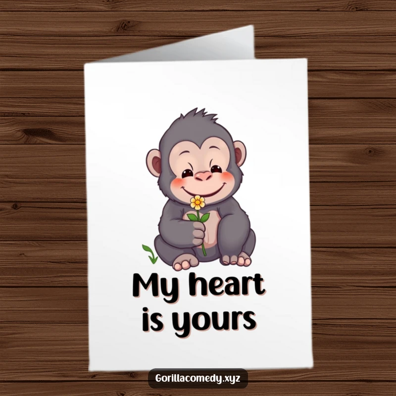 Free Printable Thank You Card: A gentle gorilla offers a tiny flower, its warm smile expressing sincere gratitude.