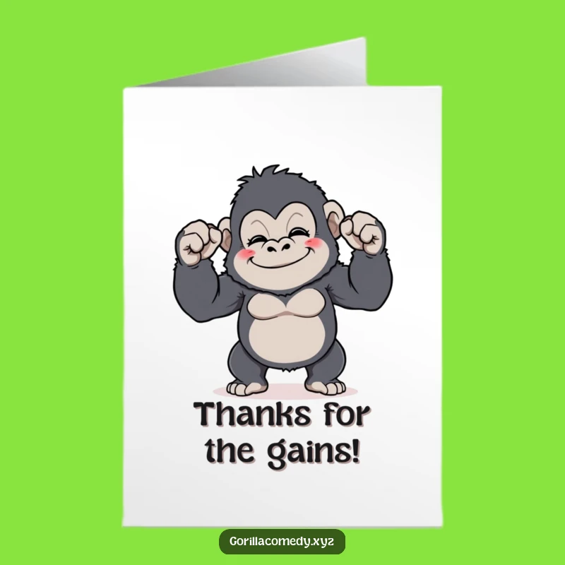 Free Printable Gorilla Thank You Card: Funny Flexing Biceps Downloadable Gift of Appreciation