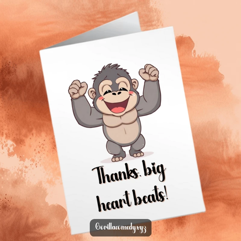 Funny Free Printable Thank You Card: a happy gorilla character pounds its chest, sending heartfelt thanks.