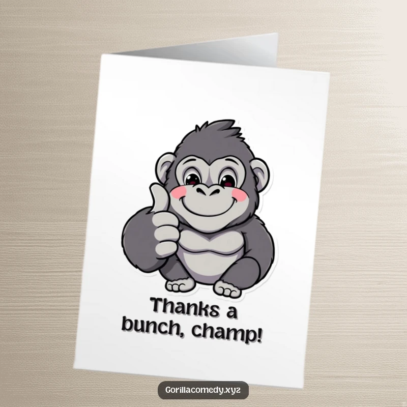 Funny Free Printable Thank You Card: Adorable kawaii gorilla giving a giant thumbs up, expressing thanks with glee.