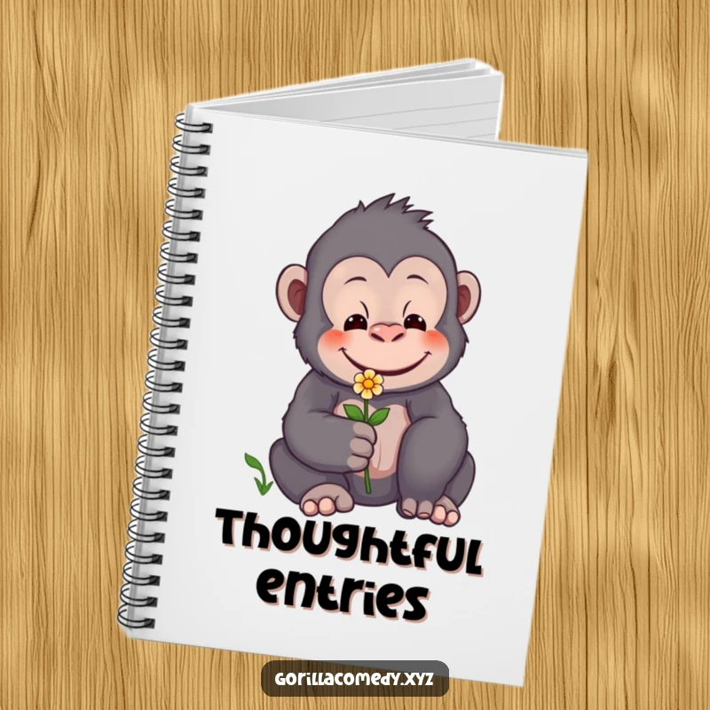 Funny notebook featuring a gentle gorilla offering a flower, perfect for writing kind thoughts and ideas.