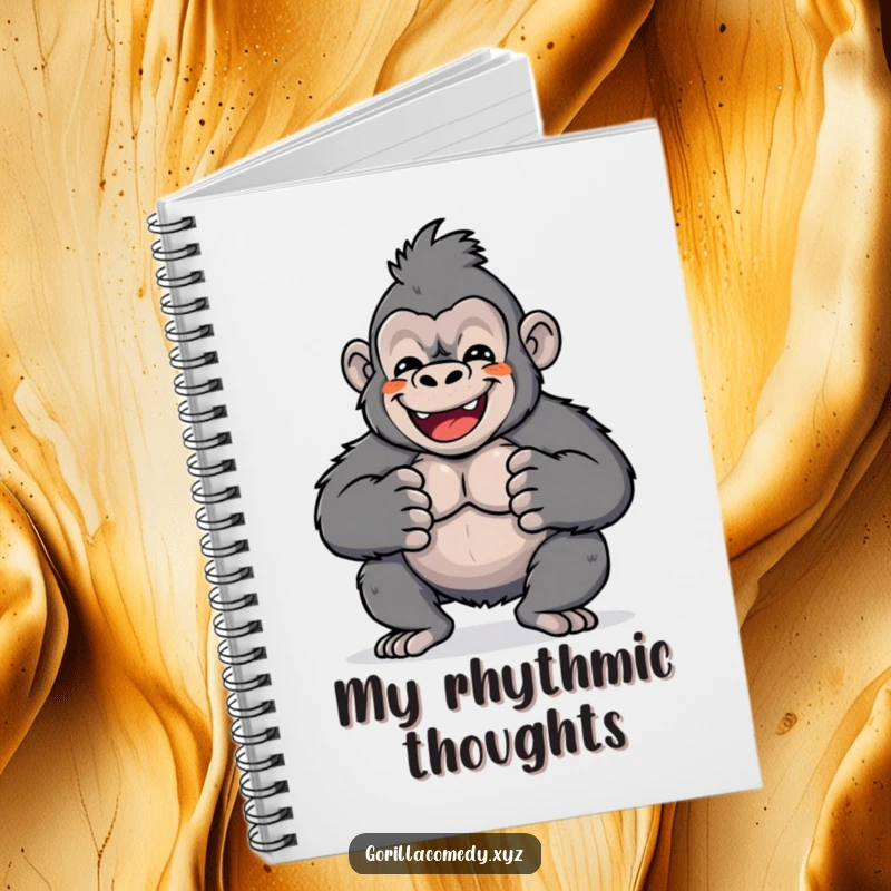 Funny notebook cover with a cute Kawaii gorilla character beating its chest, symbolizing joyful expression. Great for writing.