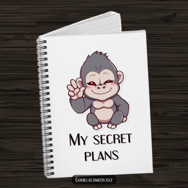 Funny gorilla notebook cover with a winking primate giving a casual wave, encouraging humorous thoughts and organized notes.