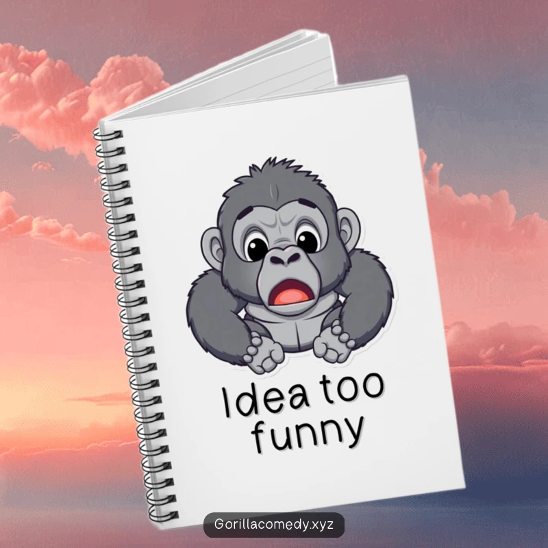 Funny notebook with a surprised gorilla design, mouth wide open in amusement, perfect for note-taking.