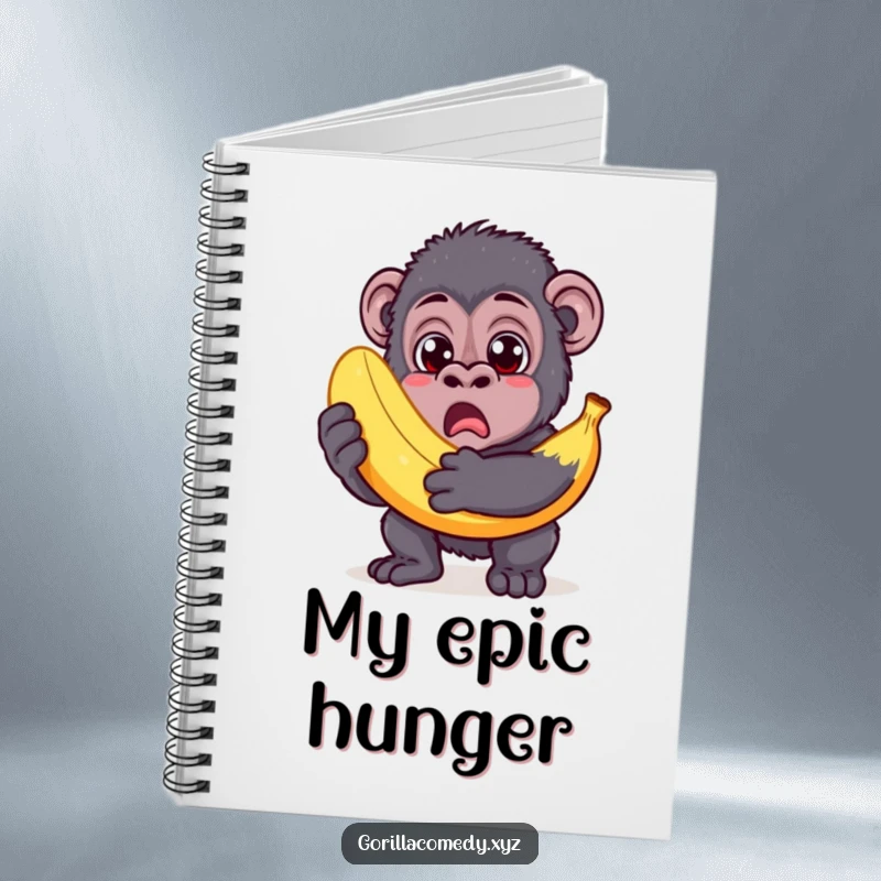 Funny Gorilla Notebook: Surprised gorilla with wide eyes, holding an oversized banana, ready for notes.