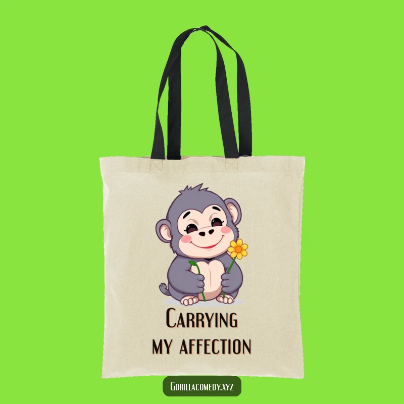 Funny Gorilla Tote Bag: Cute Shy Gorilla with Flower, Eco-Friendly Gift