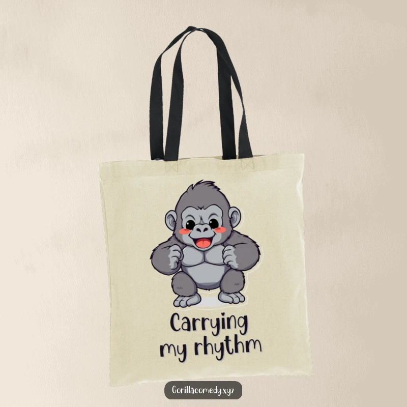 Funny Gorilla Chest Pound Tote Bag: A durable tote with a playful gorilla character rhythmically pounding its chest, bringing powerful humor, funny gift.