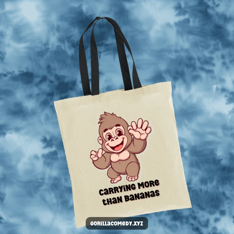 Funny Gorilla Tote Bag: Sturdy tote featuring a cheerful ape companion offering a big, friendly wave for your daily adventures.