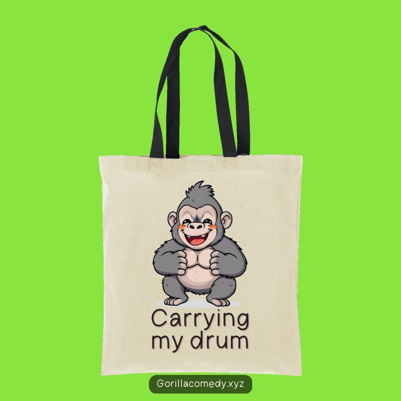 Funny Kawaii Gorilla Drum Tote Bag: Carry Your Rhythm